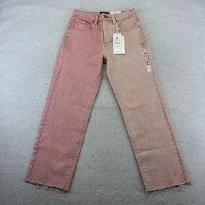 Lucky Brand Jeans Sz 0 0/25 90's Loose High Rise Crop Pink Raw Hem Button Fly